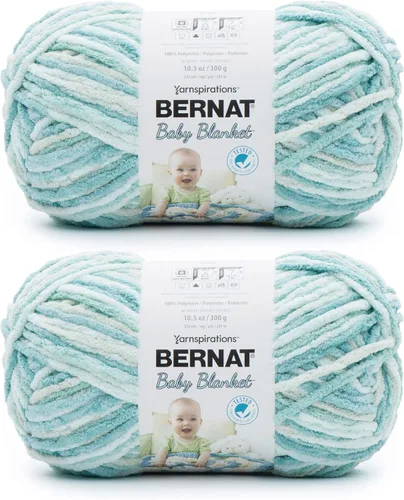 Bernat Manta de bebé, hilo azul y verde, paquete de 2 unidades de 10.5 onzas, poliéster, 6 súper voluminosos, 220 yardas, tejido/ganchillo