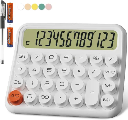 Vista 18 de DECKLIT Calculadora de escritorio con batería, pantalla LCD extra grande de 12 dígitos, botones grandes fáciles de presionar, pantalla de Rosa