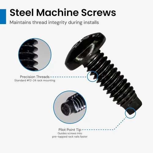 Vista 3 de ICC Tornillos para rack #12-24 en paquete de 25, color negro