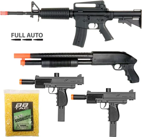 BBTac Paquete de pistola de Airsoft, colección de 4 pistolas de aire comprimido de entrada de policía, rifle eléctrico AEG Airsoft, escopeta, SMG y