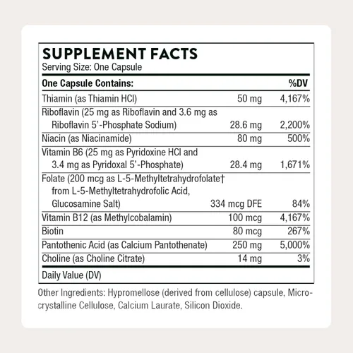 Vista 2 de THORNE - Complejo B para el estrés - Vitaminas B2, B6, B12 y folato en formas altamente absorbibles y activas - Vitamina B5 extra para apoyo