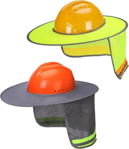 Vista 9 de UNCO - Casco de Sombrero Duro con Protector Solar, 1 Paquete, Amarillo, Visera Completa y Estándar de Malla Reflectante de Alta Visibilidad