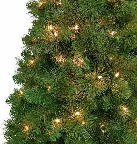 Vista 3 de Medio árbol de pared preiluminado de 6.5 pies, 437 puntas, 150 luces incandescentes transparentes UL
