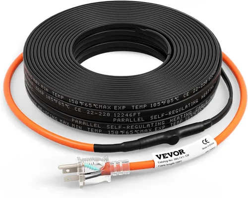 Vista 13 de VEVOR Cable de calefacción de tubería autorregulable, cinta térmica de 3 pies y 5 W/pies para protección contra congelación de tuberías, cable