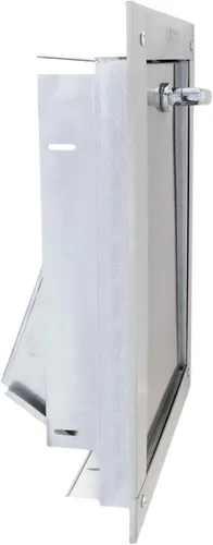 Vista 2 de Manija universal de acero inoxidable compatible con ADA en L con cierre estándar de 12 pulgadas de ancho x 15 pulgadas de alto, puerta de canal