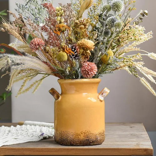 Vista 8 de Quoowiit Jarrón de cerámica rústico de granja, florero decorativo de flores desgastado de 14 pulgadas para decoración del hogar, jarrón blanco