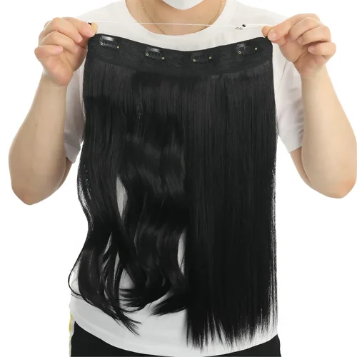 Vista 3 de Extensiones de cabello humano de 18 pulgadas, color negro, largo, lacio, alambre invisible con alambre transparente, 4 clips de seguridad