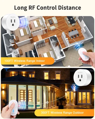 Vista 4 de Enchufe inteligente con control remoto, Wi-Fi de 2.4 GHz y RF433 Control remoto inalámbrico, interruptor de luz de salida no requiere cable neutro