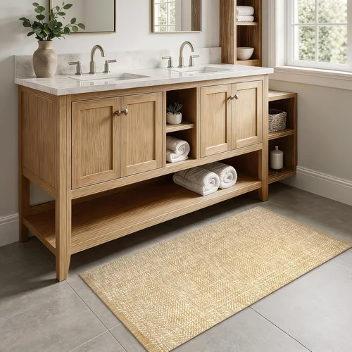 Vista 2 de LEEVAN Alfombra de Pasillo de Cocina Lavable, 2' x 4.3' Alfombras de Baño Bohemias de Algodón Tostado Reversible para Entrada, Alfombra de Pasillo