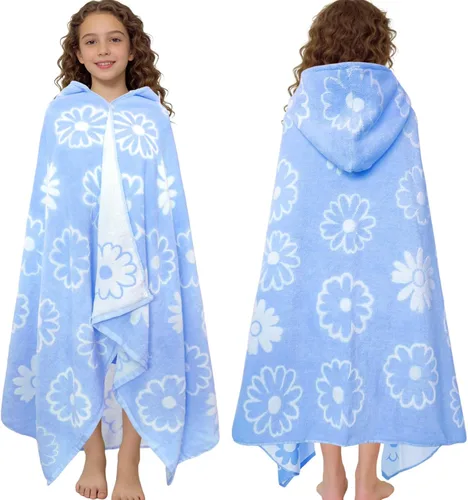 Vista 29 de VOOVA & MOVAS Poncho toallas para niños (4-8 años), de secado rápido, ligeras, absorbentes, de algodón, con capucha, bata para piscina, natación