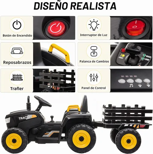 Vista 3 de TOBBI - Tractor de juguete a batería de 12 V con remolque color verde, rosado y rojo