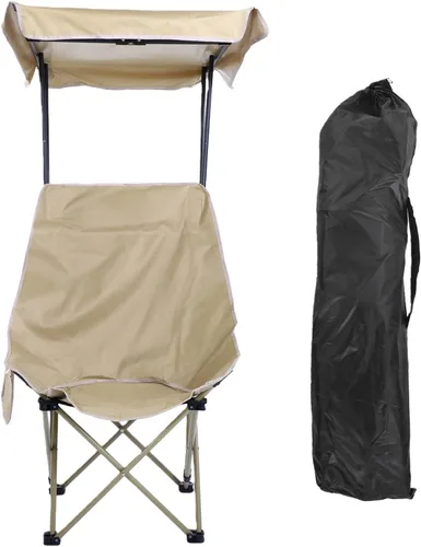 Vista 6 de AMONIDA Portable High Back Folding Chair with Shade Canopy for Camping Beach Fishing, Lightweight Steel Frame Khaki