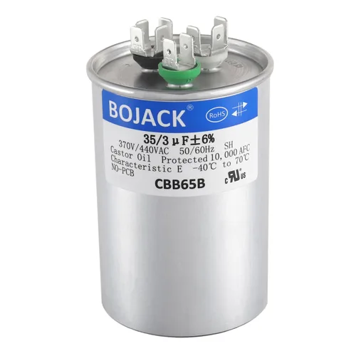 BOJACK 35+3 uF ±6% 35/3 MFD 370/440 VAC CBB65B Condensador redondo de arranque de doble funcionamiento para condensador recto frío o bomba de calor