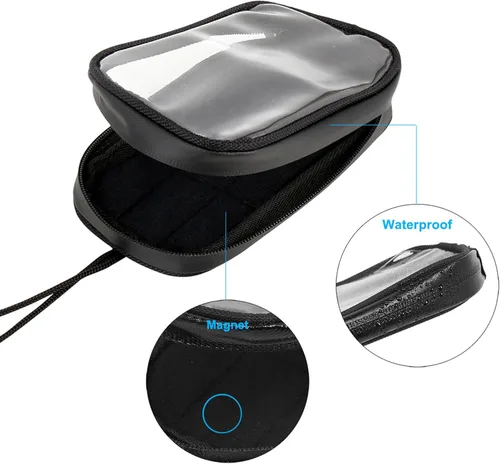 Vista 5 de X AUTOHAUX Bolsa Universal Magnética de 7 Pulgadas para Tanque de Moto, Funda para Teléfono, Maletín de Asiento de Falso Cuero Impermeable