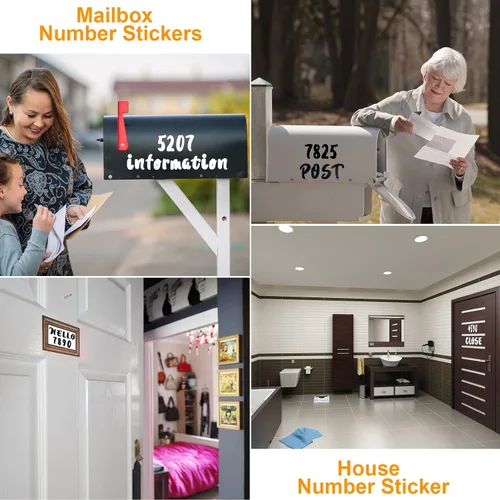 Vista 5 de 10 hojas de calcomanías de letras de vinilo, números de buzón, letras autoadhesivas para buzón, número de dirección, hogar, negocios, cocina, Negro