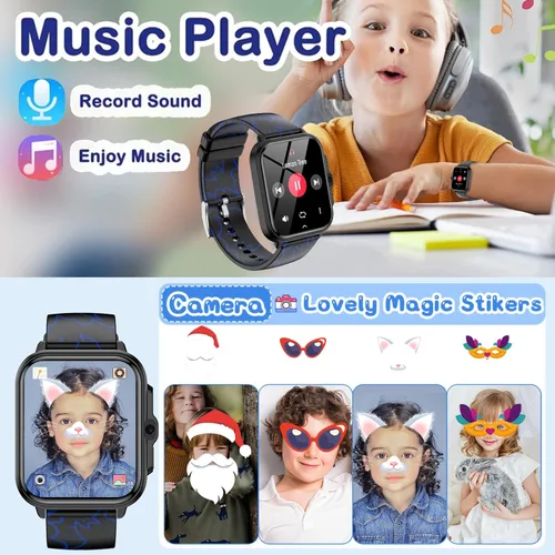 Vista 5 de Smart Watch for Kids Boys Age 5-12, Ai Functions Games HD Touch Screen Watches with Video Camera Music Player Pedometer Heart Rate Sleep Tracker