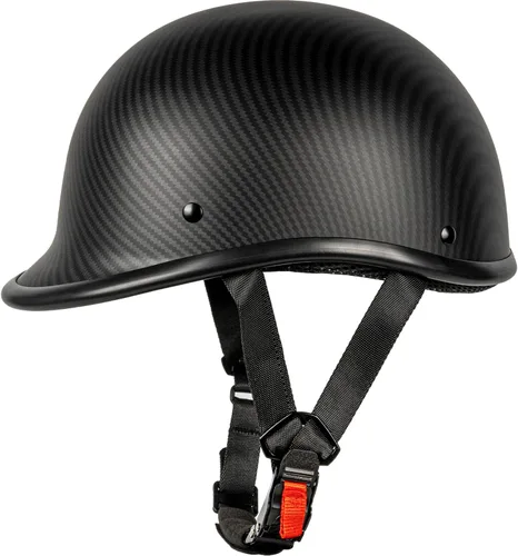 Vista 2 de Yesmotor Medio casco con tapa de polo, medio caparazón, cara abierta para motocicleta - certificado DOT (fibra de carbono, pequeño)