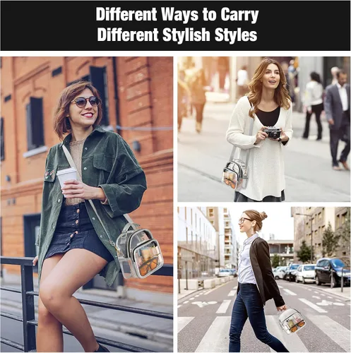 Vista 2 de MoKo Bolsa transparente aprobada para estadios para mujer, bolsa cruzada de gran capacidad con 2 bolsillos y cremallera