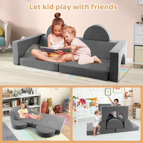 Vista 6 de INFANS Mondular - Sofá de juego para niños, 8 piezas, sofá seccional de construcción para sala de juegos, dormitorio, cojín imaginativo convertible