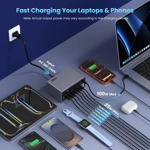 Vista 3 de Estación de acoplamiento USB 20 en 1, estación de carga de 300 W, concentrador USB-C de triple pantalla con HDMI 2x4K, DP, VGA, Ethernet, 7 puertos
