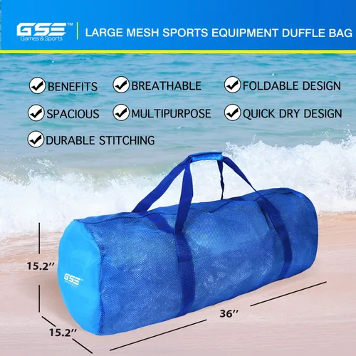 Vista 2 de Bolsa deportiva de malla grande de alta resistencia, color azul, bolsa seca, equipo de buceo, bolsa de buceo con cremallera. Ideal