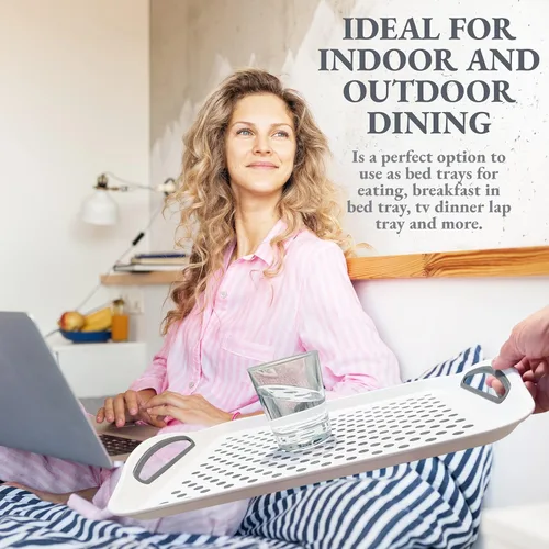 Vista 3 de Bandeja rectangular antideslizante de silicona con asas de fácil agarre, bandeja antideslizante portátil para cenar en el sofá o el desayuno