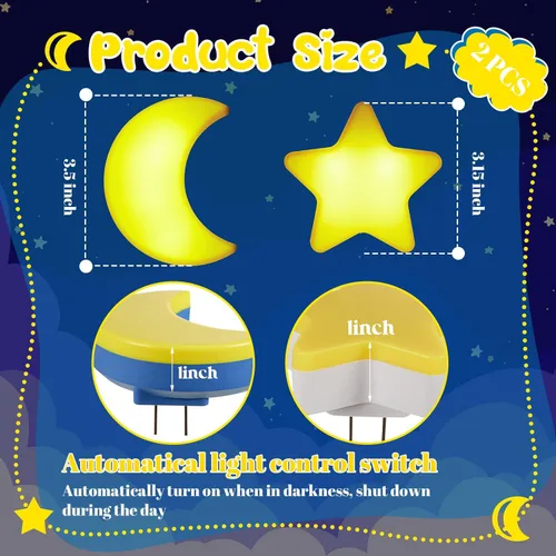 Vista 3 de Mudder Paquete de 2 luces nocturnas enchufables a la pared, luz nocturna LED suave, linda lámpara de pared para cuarto de bebé, sensor cálido, luz