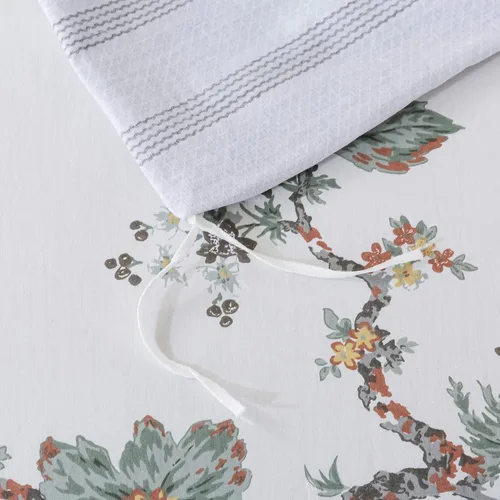 Vista 4 de FADFAY Juego de funda de edredón Twin, elegante ropa de cama floral shabby beige con estampado de pájaros y flores, juego de funda de edredón