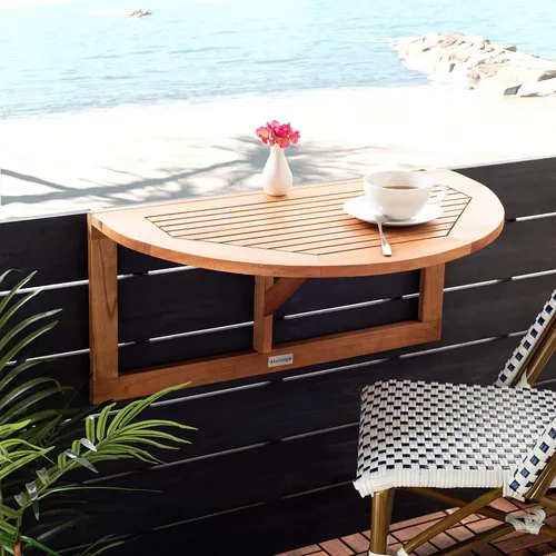 Vista 2 de Safavieh - Colección Owens al aire libre PAT7045A, mesa colgante de medio tamaño para balcón, de madera de teca natural