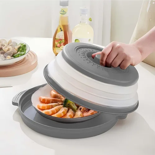 Vista 8 de Cubierta antisalpicaduras para microondas para alimentos con placa base antiquemaduras, plástico grande y silicona ventilada para evitar quemaduras