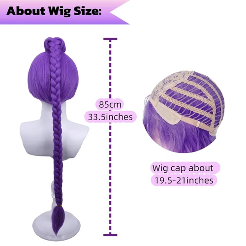 Vista 26 de Peluca trenzada negra con flequillo para niños, peluca larga y recta con 2 coletas, pelucas sintéticas para niñas, pelucas sintéticas con gorra