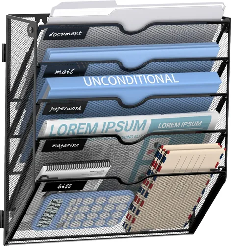 Organizador de archivos para colgar en la pared de 5 niveles, soporte de carpeta de papel montado en la pared, clasificador de correo de metal para