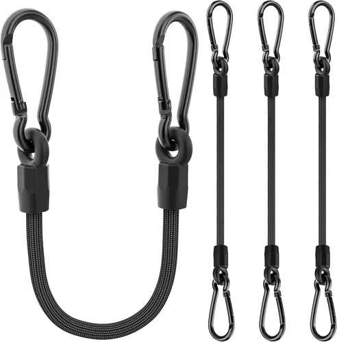 Vista 11 de Cuerdas elásticas con ganchos, cuerdas elásticas de servicio pesado de 8 pulgadas de largo con clip de mosquetón para exteriores, cuerda elástica