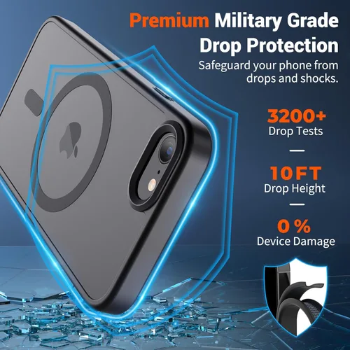 Vista 163 de SUPFINE - Funda magnética para iPhone 13 Pro Max (compatible con MagSafe), (protección contra caídas de grado militar de 10 pies), delgada, Negro