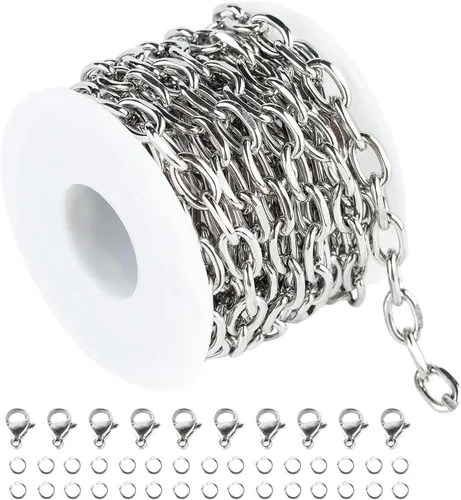 Vista 12 de UMAOKANG Cadenas chapadas en oro de 16.4 pies para hacer joyas, cable de acero inoxidable, rollo de cadena de joyería con accesorios de joyería