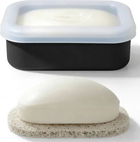 AIMAIAIMAI Jabonera de viaje mejorada a prueba de fugas, jabonera de viaje compacta de silicona con almohadilla de drenaje, ideal para gimnasio,