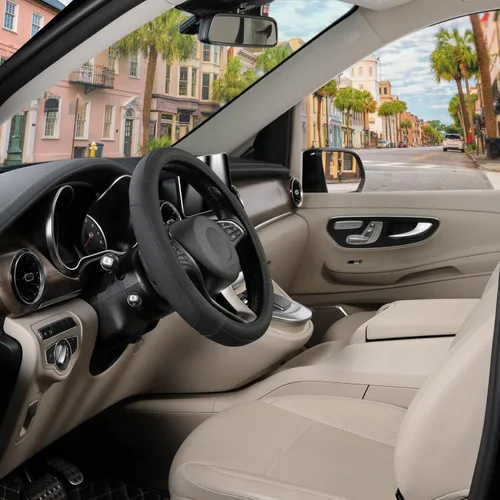 Vista 8 de SEG Direct Funda universal para volante de automóvil, tamaño estándar de 14.5-15 pulgadas, piel de microfibra negra