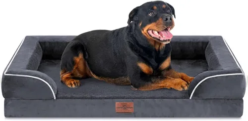 Vista 233 de Comfort Expression - Cama ortopédica para perros pequeños, 20 x 14 pulgadas, cama impermeable y de apoyo de espuma con cojines removibles, sofá