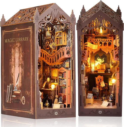 Vista 6 de Suruim - Kit de manualidades para rincón de libros, rompecabezas para sujetalibros, miniatura, biblioteca, estante de libros, inserto