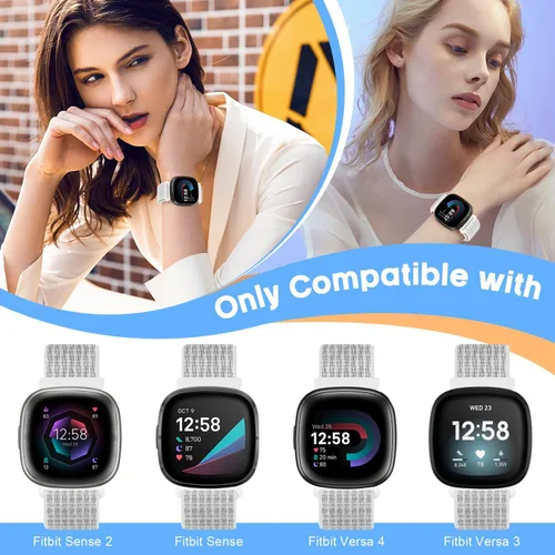 Vista 3 de Correa deportiva compatible con Fitbit Versa 4, Fitbit Sense 2, Fitbit Versa 3, Fitbit Sense, para mujeres y hombres, correa de repuesto de nailon