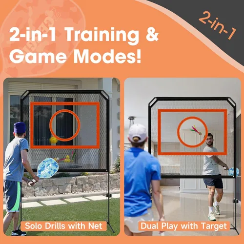 Vista 2 de Portable Pickleball Net – Regulation Size Outdoor & Indoor Paddle Game Set with Ball Catch Net & Removable Target – Heavy Duty Steel Frame, Carry