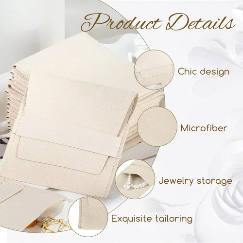 Vista 3 de Cunno 120 piezas de microfibra bolsa de joyería 3.1x3.1 in bolsa de embalaje regalo de lujo correa fija estilo sobre embalaje con paño de limpieza