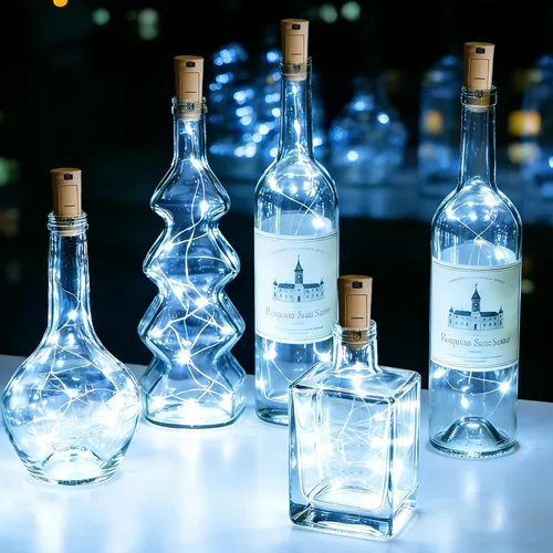 Vista 6 de VOOKRY Luces para botellas de vino con 20 luces LED de corcho, funciona con pilas, mini luces de alambre de cobre para botellas de bricolaje