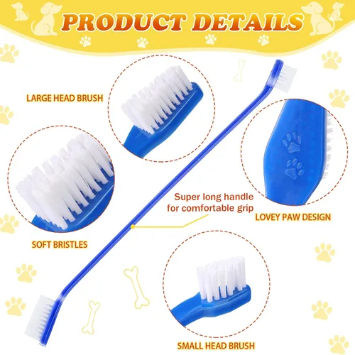 Vista 3 de Nuogo 200 cepillos de dientes para perros, cepillos dentales de doble cabeza, kit de cepillado de dientes para perros, mango largo, cepillo