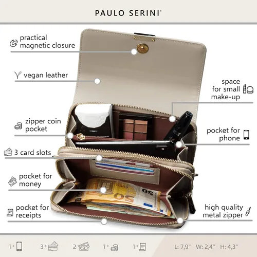 Vista 5 de PAULO SERINI Bolso cruzado para mujer - Cartera de teléfono - Monedero de pulsera para mujer - Regalos de cumpleaños para mujer