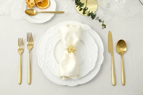 Vista 6 de DEACORY Juego de cubiertos de oro mate, acabado cepillado, mango de goteo de latón pesado, acero inoxidable, 20 piezas, servicio para 4