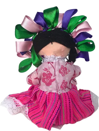 Vista 5 de ALKIMIA INC Muñeca de trapo tradicional mexicana hecha a mano Maria Lele - 7 pulgadas - Rosa