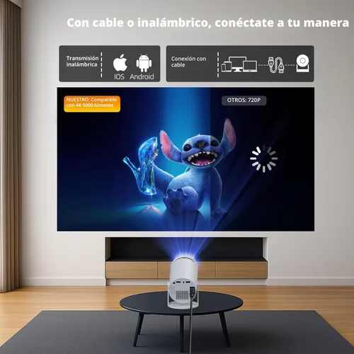 Vista 5 de Proyector con WiFi y Bluetooth, Mini Proyector, Soporte 4K 1080P Proyectores de Películas Inalámbricos Portátiles 220° Giratorio Pantalla de 130
