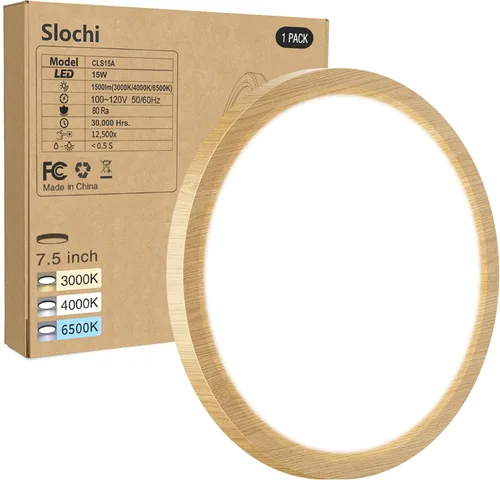 Vista 19 de Lámparas de techo de montaje empotrado, 3000K-4000K-6500K y 100W equivalentes a luces LED planas para techo de habitación, luces de techo redondas