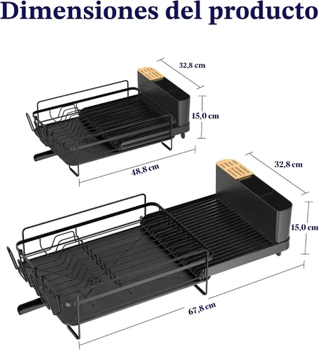 Vista 5 de Kitsure Escurridor extensible para platos, 19.2"-26.7" de largo x 12.9" de Negro